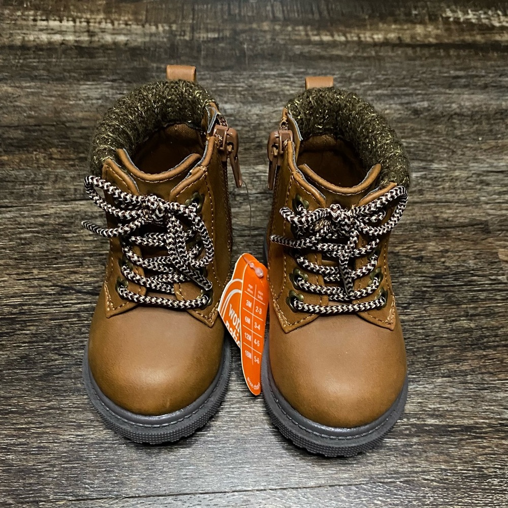 NWT Wonder Nation Brown Zip Up Boots with Lace Up Detail